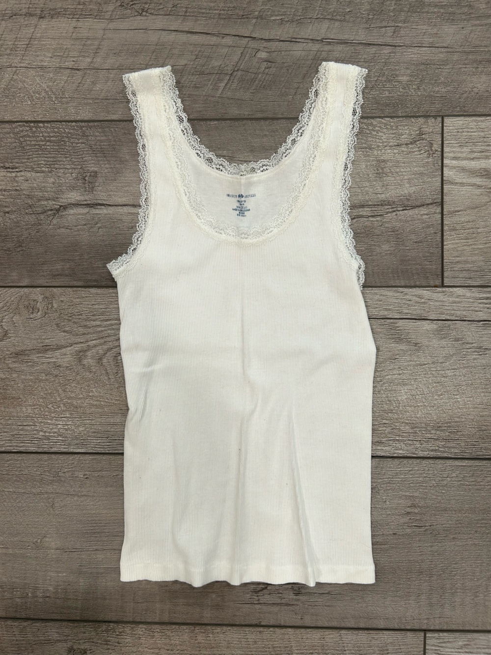 Brandy Melville White Lace-Trim Ribbed Tank